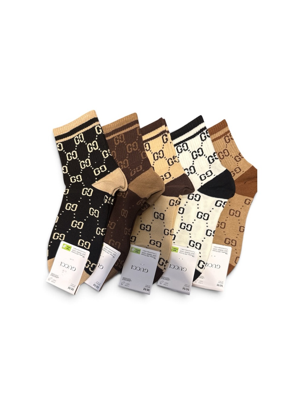 5 pack Logo Crew Socks - Black, Brown, Cream, Tan